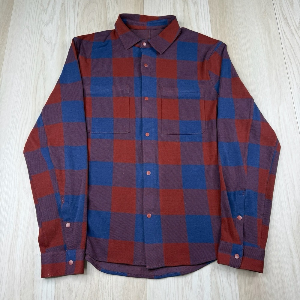 Lululemon Soft Knit Overshirt Button Snap Long Sleeve Plaid Flannel Mens Large